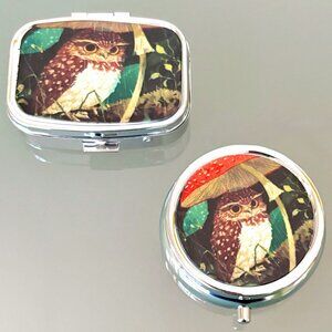 Baby Owl Toadstool Umbrella Purse Vitamin Decorative Pill Box Secure Container